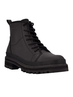 CALVIN KLEIN Mens Black 1'' Platform Pull Tab Bsboot Toe Block Heel Boots Shoes 7