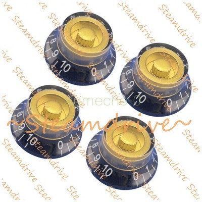 4P Guitar Bass Top Hat Knobs Knobs for Les Paul Black w/Gold *wq