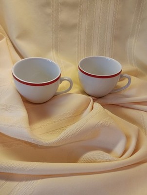 2 WILLIAMS-SONOMA Brasserie Red Rim Latte Coffee Cups Mugs Japan *No Saucers*