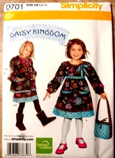 NEW 0701 Simplicity (2010) Daisy Kingdom Girls Dress, Jacket & Bag, Sz.  5-6-7-8