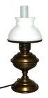 Miniature Antique Brass Oil Lamp ~ Milk Glass Shade & Chimney ~ Electrified