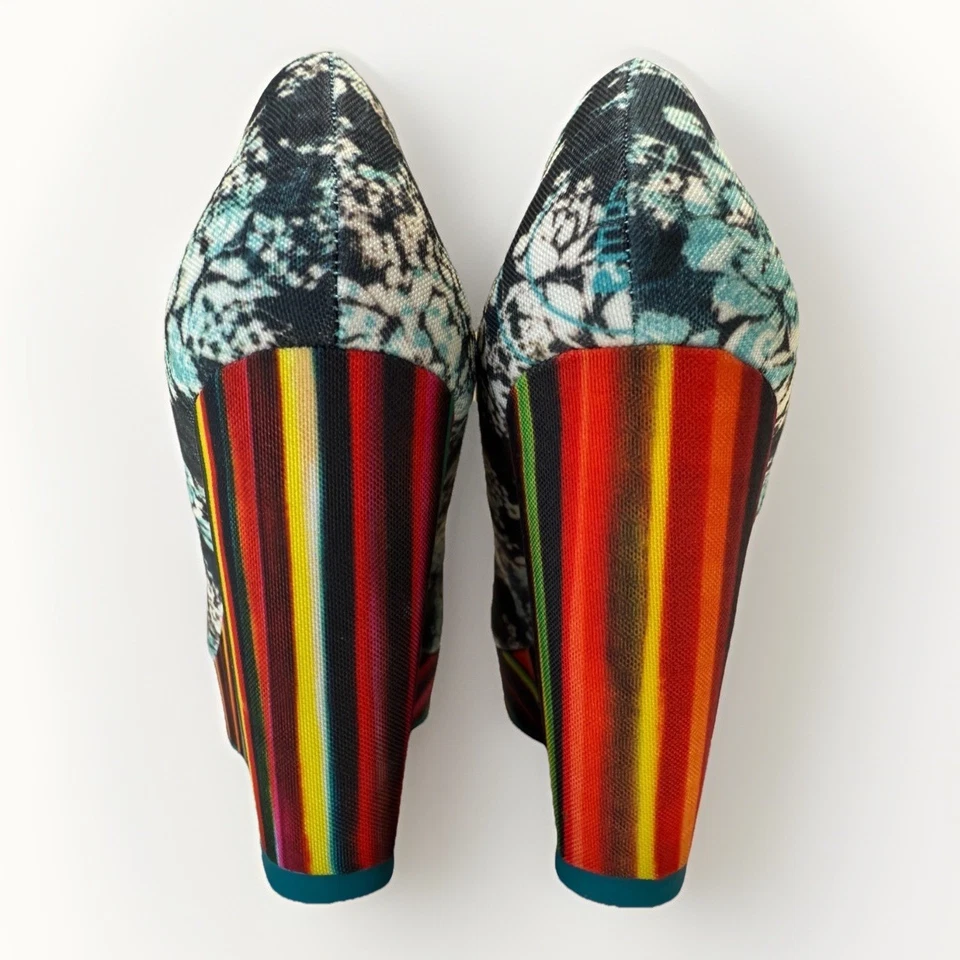 Zapatos de salón de cuña Desigual Sandy 6 multicolor a rayas con plataforma floral talla 6 EE. UU. / 37 E Foto 3 de 4
