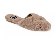 JOURNEE COLLECTIONS Sereena tan faux fur Slippers slides size 9