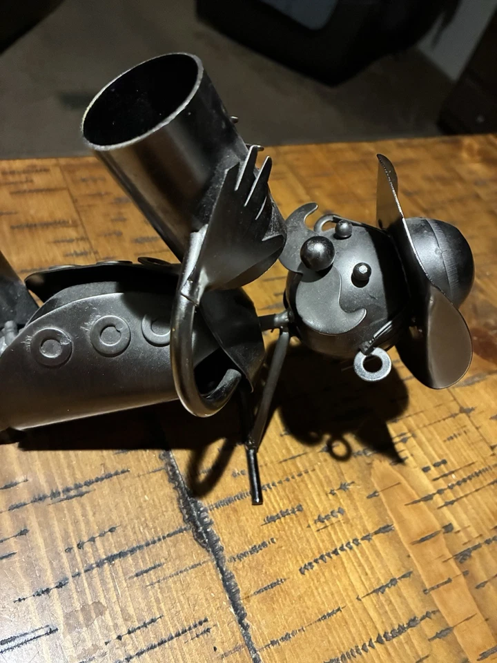 Handmade Metal Wine Bottle Holder- Cowboy Diver Sculpture - Recycled Scrap Iron - Image 2 of 4