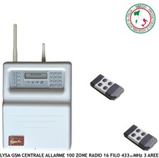 Centrale Allarme 100 Zone Radio 16 Filo F. 433,92 MHz Lysa GSM  2 Radiocom 4 Can