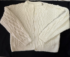 Vintage Hand Knit Cable Fisherman Cardigan Cream Small Aran Style