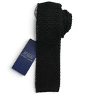 POLO RALPH LAUREN Black SOLID Square Tip Handmade Silk Knit Tie Italy NWT