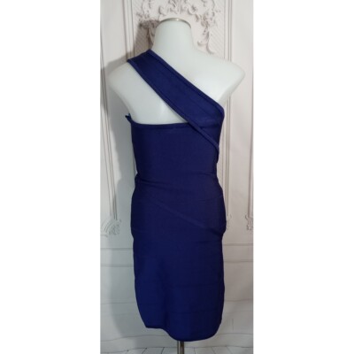 Bebe Blue Luxury Bandage Bodycon One Shoulder Dress Stretchy Sz M | eBay
