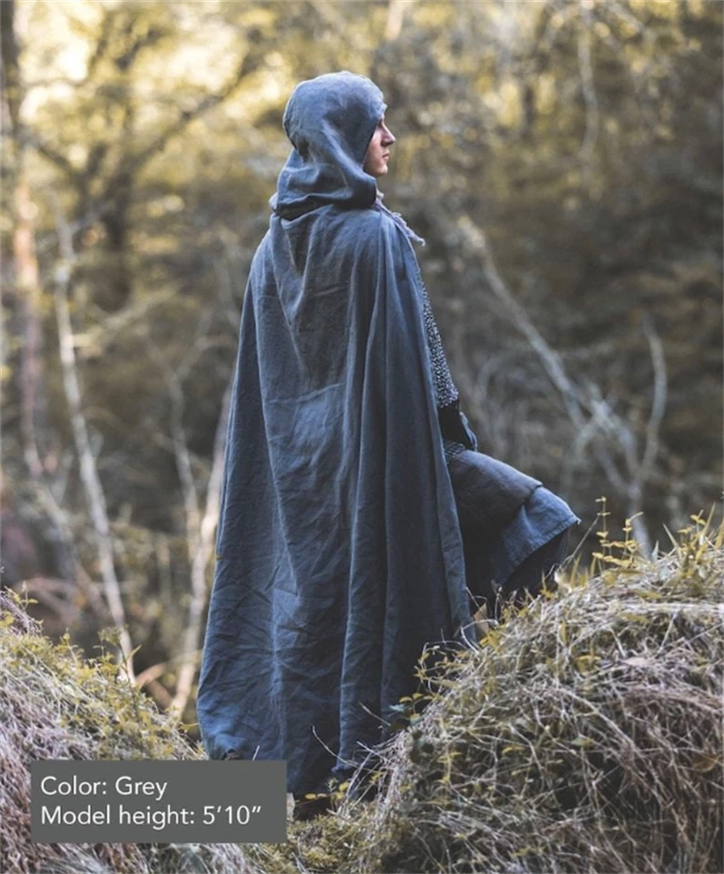 Capa de Caballería Medieval Retro Con Capucha Halloween Juegos con disfraces Hombro Con Capucha 6 Colores Foto 2 de 4