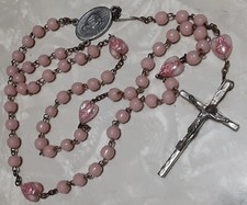 Vintage Pink Glass with Heart Beads Rosary It...