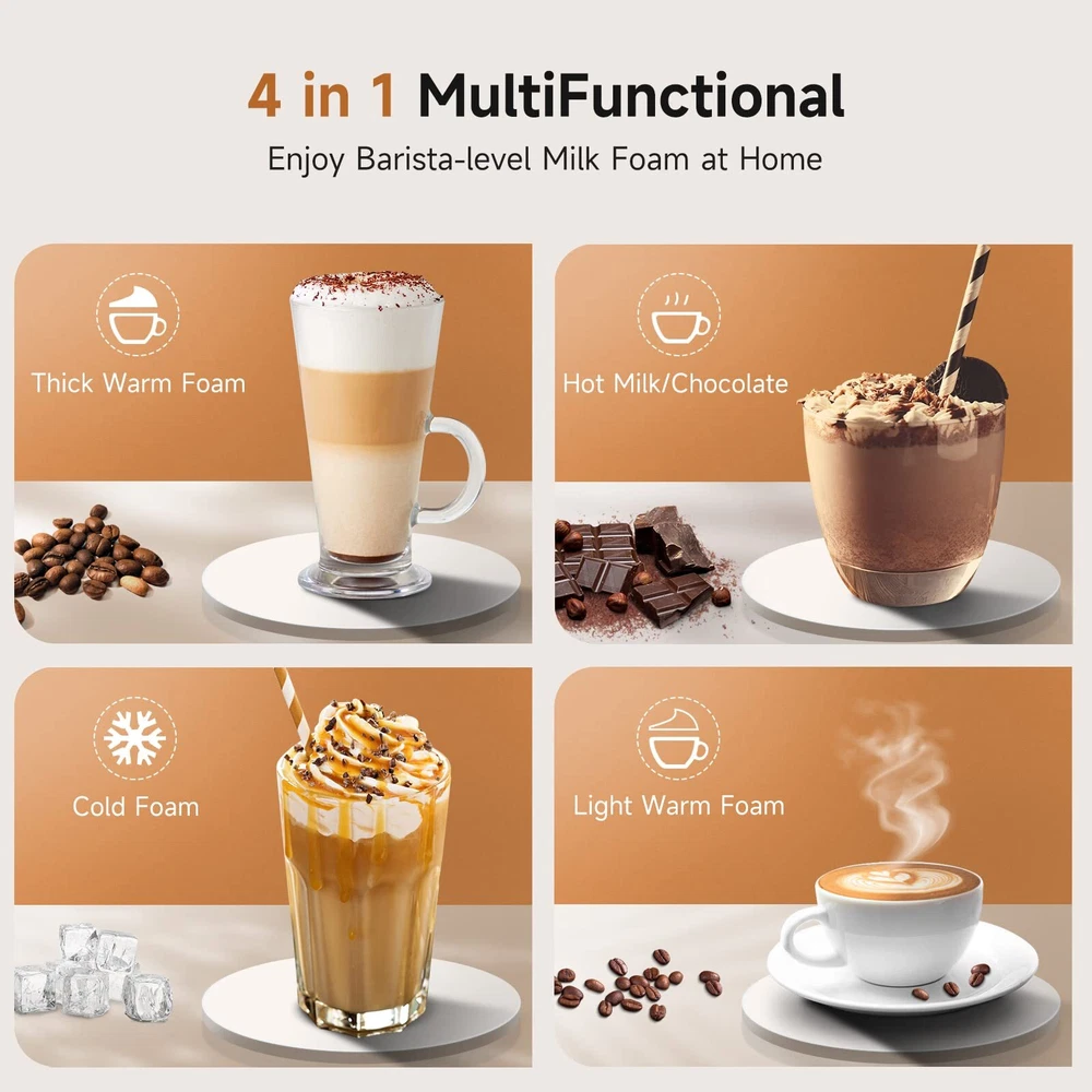 Milk Frother Frother for Coffee 4 in 1 Electric Milk Frother and Steamer Warm...