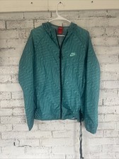 Vintage Nike Full Zip Hooded Jacket Windbreaker Geometric Teal Unisex L Running