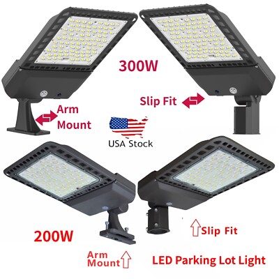 200/300W LED Parking Lot Light Commercial Outdoor IP65 Shoebox Street Pole Lamp