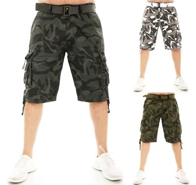 Herren Shorts Cargo Capri Bermuda kurze Hose Sommer Camouflage Gürtel W30-W42