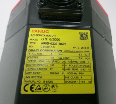 Fanuc aiF 8/3000 i A06B-0227-B605 3000 RPM AC Servo Motor Fanuc aiF 8/3000 i A06B-0227-B605 3000 RPM AC Servo Motor
