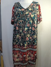 Ranlege Floral  Print Black, Red, & Green Shift Dress Size XL 12