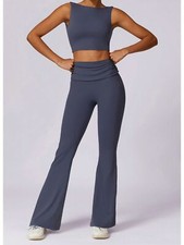 Women's Flared High Waist Pants And Cropped Tank Top Activewear Set