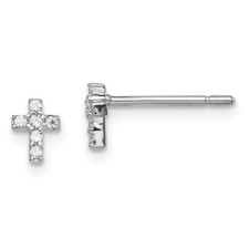 Sterling Silver Rhodium-plated Madi K CZ Childrens Cross Post Earrings 6mm x 4mm