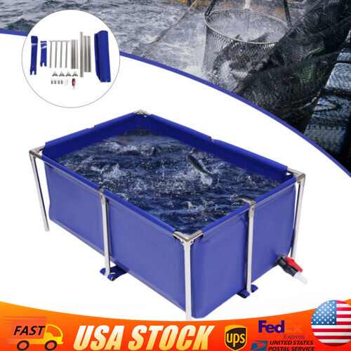 Blue Cuboid Canvas Fish Pond Aquarium Fish Water Tank Coating Koi Breeding Pond! - Picture 1 of 23