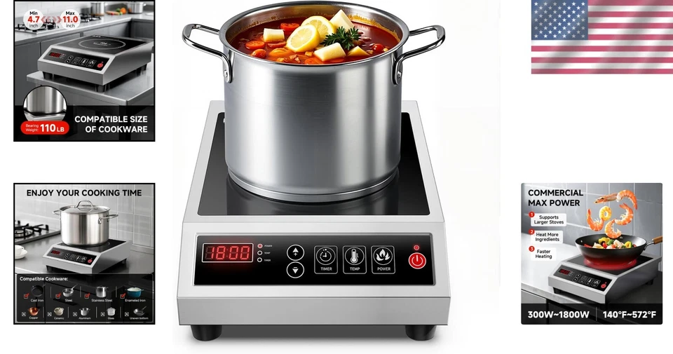 Placa de inducción compacta con 11 ajustes de alimentación - perfecta para cocinas domésticas Foto 2 de 4