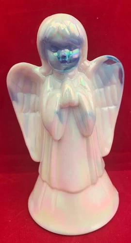 FENTON BLUE AND WHITE OPAL IRIDESCENT "PRAYING ANGEL" GLASS FIGURINE MADE IN USA