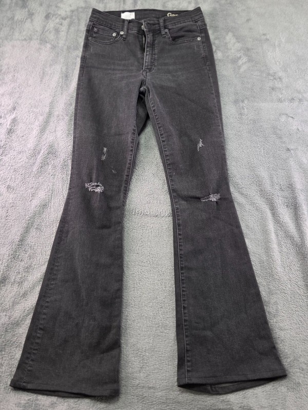 Gap Jeans Women's Size 27 Gray Zip Fly Stretch Flare Leg Whiskers Distressed