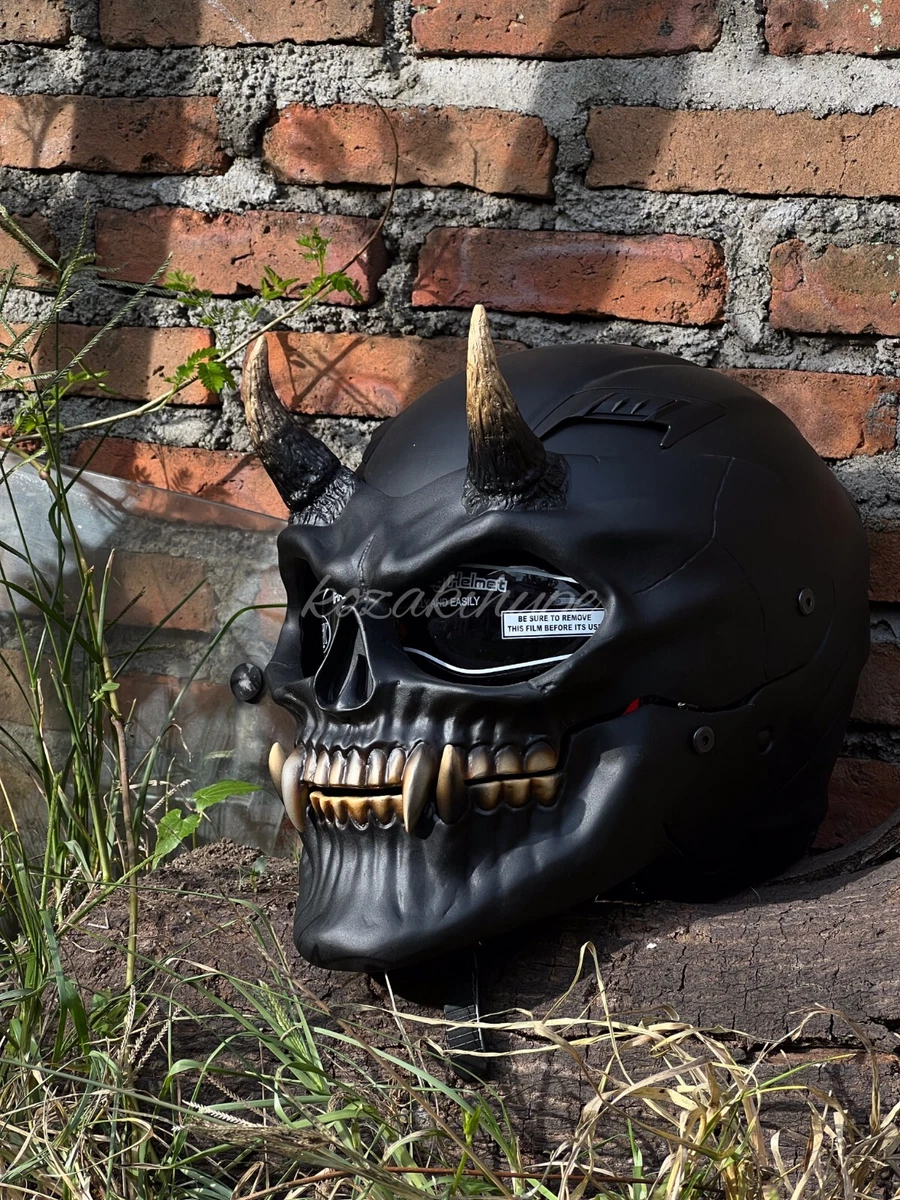 The Black Demon Skull Motorcycle Helmet Custom DOT ECE Approved