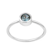 Solitaire Round 5MM London Blue Topaz 925 Sterling Silver Women Stacking Ring