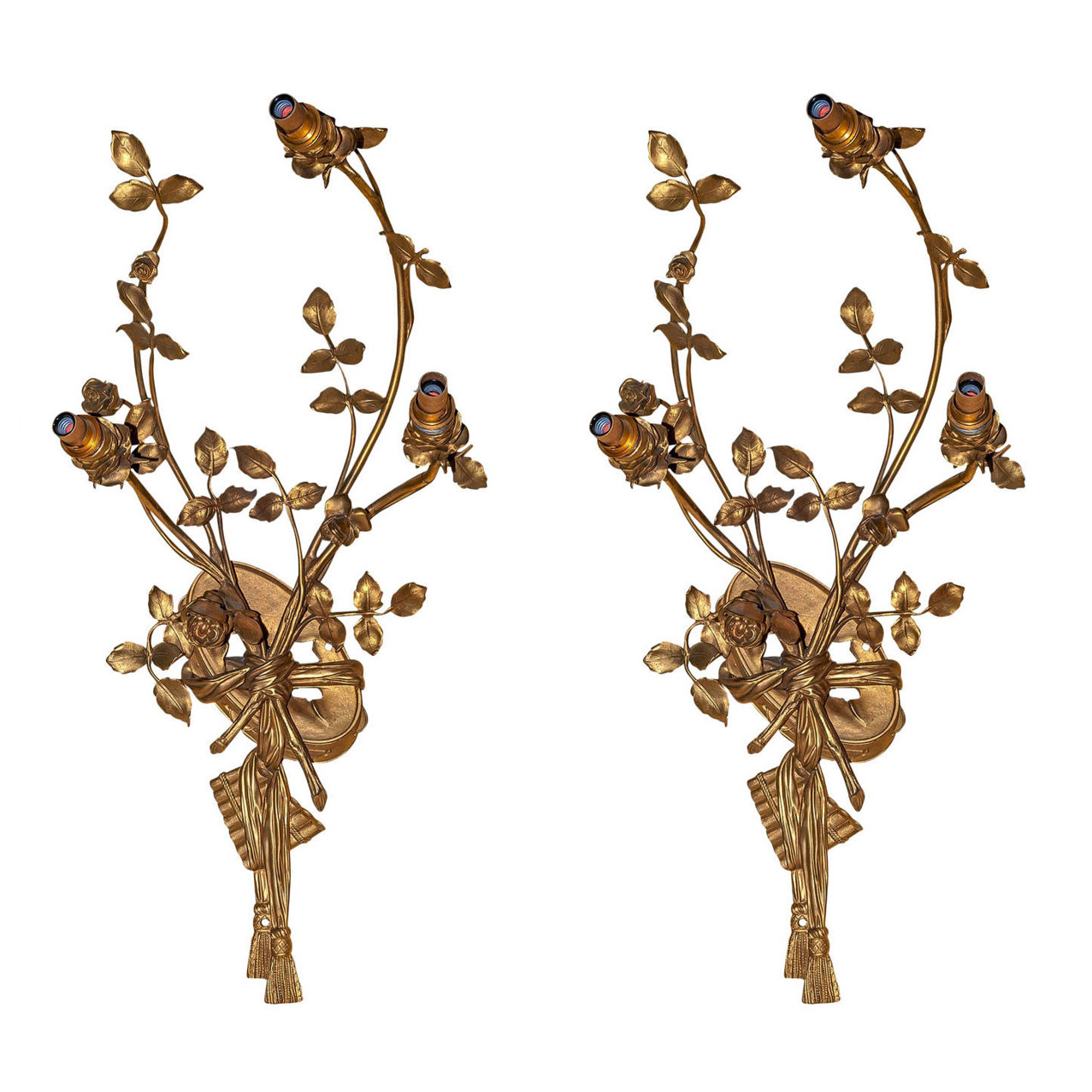 Pair Gilt Bronze Louis XV Style Sconces with Musical Motif