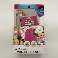 Disney Tsum Tsum 3 Piece Twin Sheet Set Mickey Minnie Mouse Donald Pluto Stitch