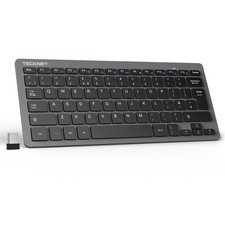 TECKNET 2.4G Wireless Keyboard, Small Keyboard with Media Grey