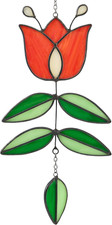 Vintage Flower Stained Glass Window Hanging, Mid Century Tulip Suncatcher, Moder