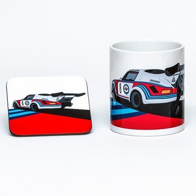 Porsche 911 Carrera RSR Turbo 2.1 Motoring Becher + Untersetzer Set Autoliebhaber Geschenk NEU