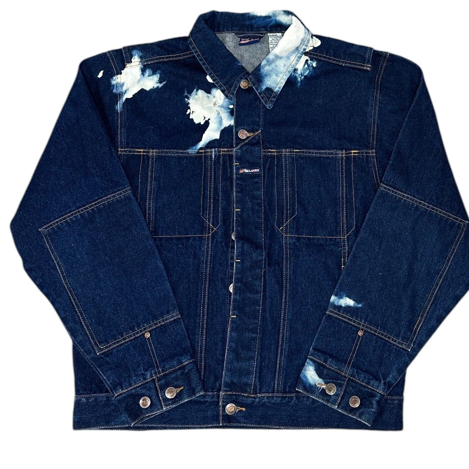 Vintage Lugz Denim Jacket Bleached 90s Retro Dark Wash Blue Mens Large