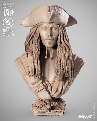 3D gedruckte 16K Resin Jack Sparrow Portrait Büste WICKED | Maßstab 1:4 | UNBEMALT