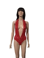 Adore Me Red Lace Halter Bodysuit Lingerie One Piece Teddy Small Sexy Backless
