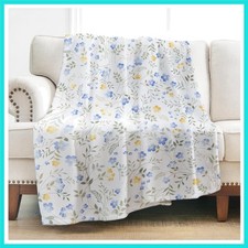 Floral Throw Blanket Yellow  Blue Wildflowers Throw Blankets 60" 50" Waterco...