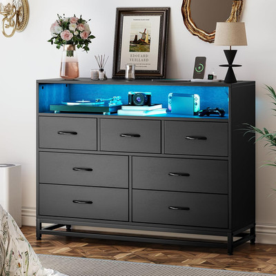 Modern 7-Drawer Dresser with LED Lights & Charging Station for Bedroom & Living 