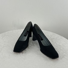 Vintage Stuart Weitzman Black Fabric Square Toe Pumps