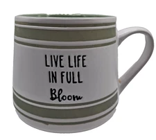 Live Life In Full Bloom Inspirational Quote Green White Ceramic Coffee Mug Cup