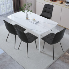 Set of 4 Velvet/Suede/PU Dining Chairs Padded Seat Metal Legs Kitchen Home Grey