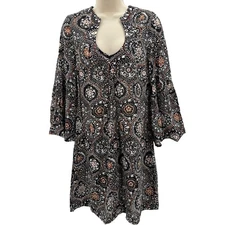 Trina Turk Floral Eclectic Print Shear Cotton Silk Dress Brown Black Size 6