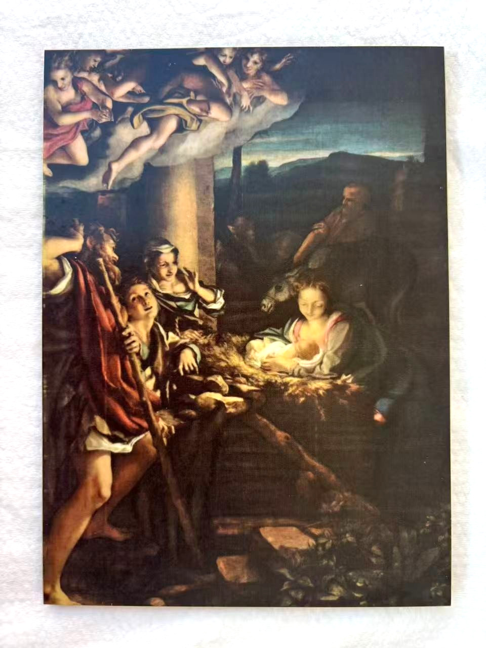 Targa da parete religiosa presepe italiano vintage pannello legno 21x15 cm