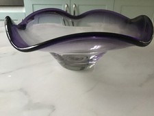 Hand Blown Studio Art Glass Bowl Purple – Size 11cm High x 27cm Across Rim