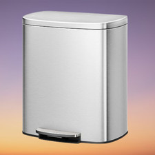 13 Gal 50L Step-On Trash Can Stainless Steel Soft-Close Kitchen Silver