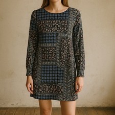 LOFT Eclectic Grandpa Patchwork Floral Long Sleeve Mini Dress Size 6