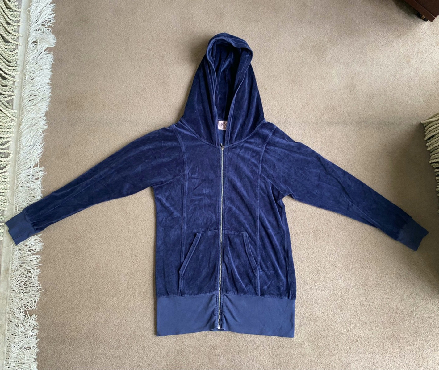 Vintage Y2K JUICY COUTURE Navy RARE long line Zipup Jacket Hoodie M paris hilton