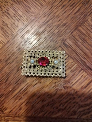 broche ancienne Fin XIX Pomponne Et Grenat de Bohème et Perles - Photo 1/2