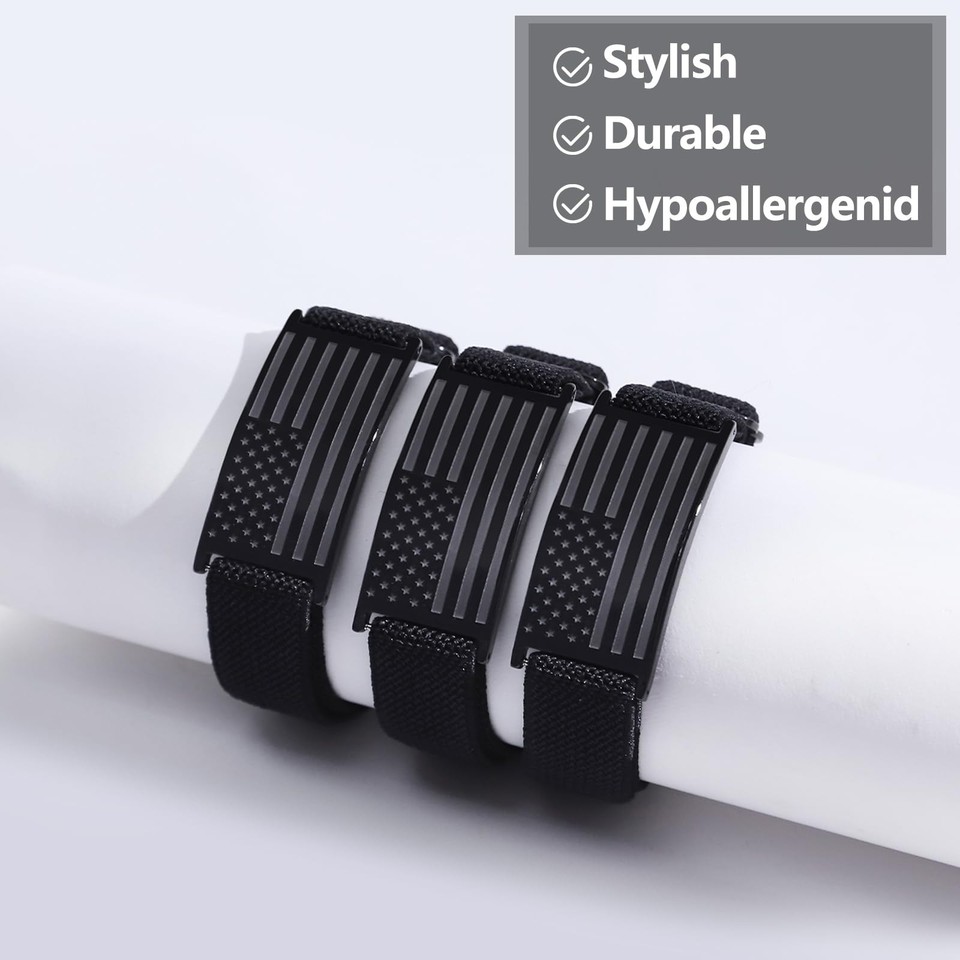 Adjustable Initial Bracelet For Men - Elastic Strap, American Flag, Patriotic Jewelry Gift