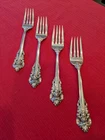 WALLACE "GRAND BAROQUE" SET FOUR (4) 6 1/2" SALAD FORKS "150 GRAMS"  MINT